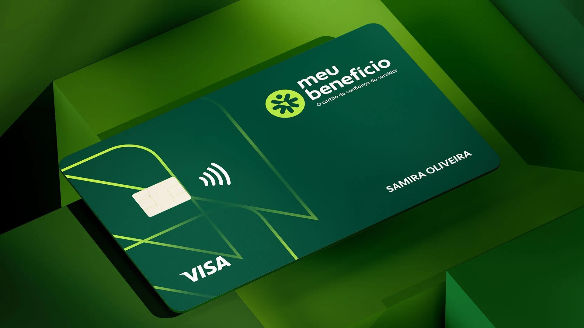 Apresentação ilustrativa do cartão Meu Benefício em verde institucional